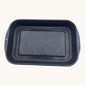 Vintage Black Speckled Graniteware Roasting Pan Enamelware Rectangular Baker